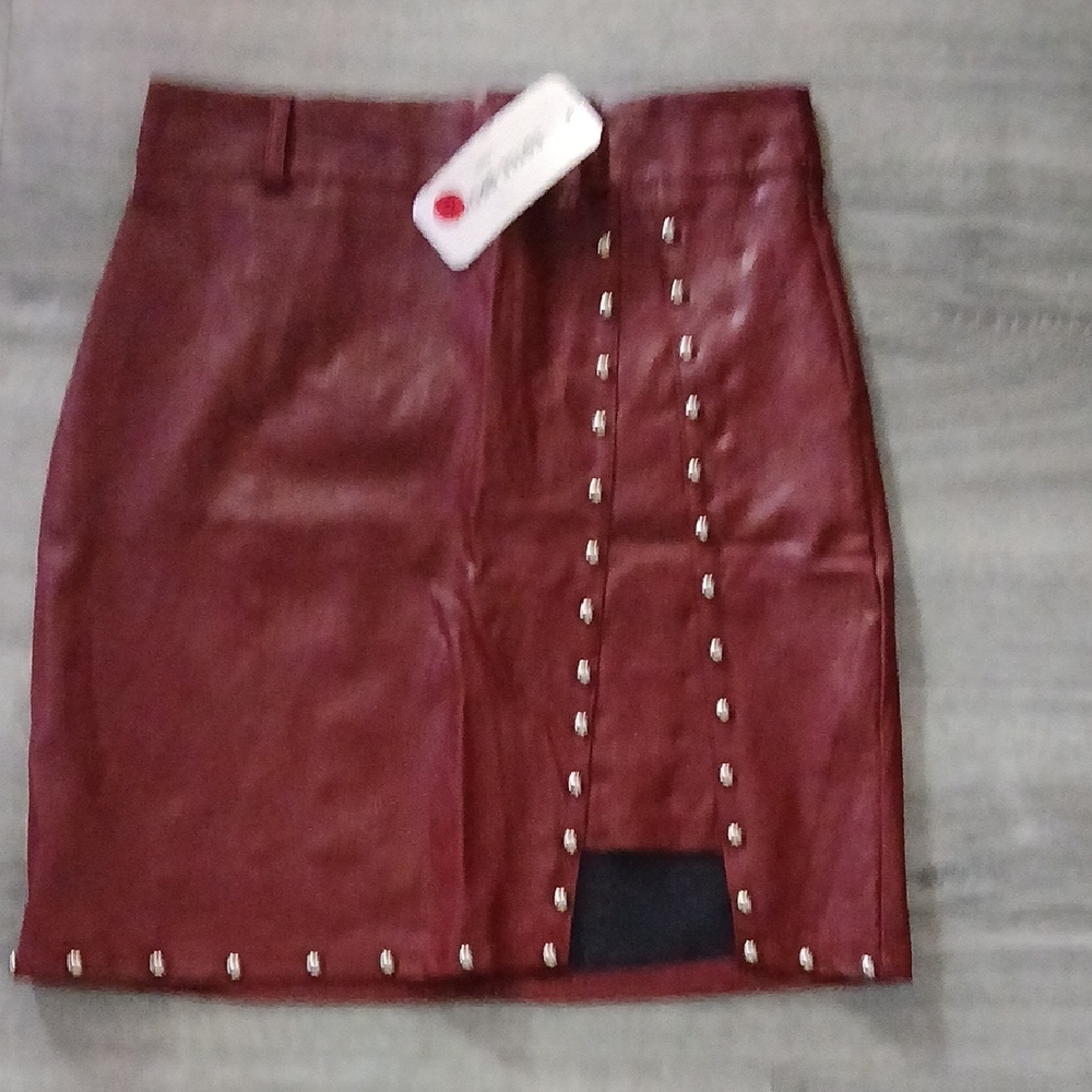Chic Red Leather Mini Skirt with Stud Details